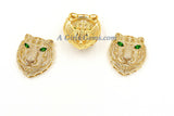 Tiger Head Pendant, CZ Micro Pave Gold Tiger Pendants AG #663, Open Hole Charms