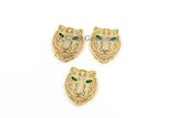 Tiger Head Pendant, CZ Micro Pave Gold Tiger Pendants AG #663, Open Hole Charms