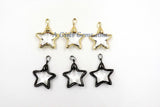 Star Crystal Charm Pendants, CZ Pave Large Silver, Black CZ