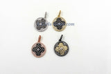 Enamel Flower Pendant, Large or Small CZ Micro Pave Round Disc Multi Color Charms #2091, Rose