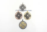 Enamel Flower Pendant, Large or Small CZ Micro Pave Round Disc Multi Color Charms #2091, Rose