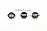 CZ Pave Lotus Flower Connectors , Yoga Charm Blue Disc, Flower Charms Rose