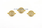 CZ Micro Pave Round Disc Connectors, CZ Gold Coin Linking Charms, 14 x 20 mm Small Disc