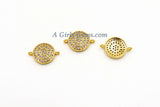 CZ Micro Pave Round Disc Connectors, CZ Gold Coin Linking Charms, 14 x 20 mm Small Disc