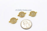 CZ Micro Pave Round Disc Connectors, CZ Gold Coin Linking Charms, 14 x 20 mm Small Disc