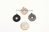 Star Charm, CZ Micro Pave Starburst Pendants, 24 x 26 mm 18 K Rose