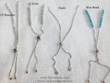 Half Finished Adjustable Bracelets, Silver Plated Adjustable Unfinished Chain Bracelets #543, CZ Turquoise Blue Bracelets Slide Stopper Bead