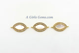 CZ Micro Pave White Pearl Connectors, Mother of Pearl Gold Links for Bracelets, 14 x 24 mm Gold Eye Necklace Connectors