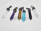 Zircon Cap Charms, Natural Amethyst - Quartz -Blue Sandstone -Tiger Eye -Turquoise Gemstone Points # 659, Long Dagger Gemstone Charms