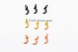 CZ Tiny Crescent Gold Moon Charm, 3 pcs Mini Moon Charms #292, Silver Dainty CZ Rose Moon Charms