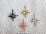 Gold Star Charms, CZ Micro Pave, Small Silver Dainty Starburst Charms #42 - Black