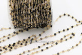 Gold Faceted Natural White Agate Rosary Chain, Black and White Rosary CH #367, Chain 4 mm Beaded Chains for Boho Style DIY Necklace Bracelet