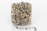 Faceted Natural White Agate Rosary Chain, 6 mm Black White Rosary CH #368, Beaded Gold Wire Wrapped Chains
