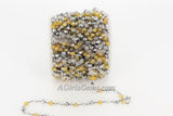Clear Crystal Chain, 6 mm Gold Beaded Black Wire Wrapped Chain CH #328, Multi Color Silver Bead Rosary Chain