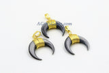 Crescent Moon Charms, Gray Mini Double Horn Natural Shell Pendant, Double Horn Small Charm Pendant