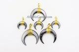 Crescent Moon Charms, Gray Shell Double Horn Pendant, Double Horn Medium Pendant