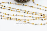 Gold AB Rosary Chain Clear Crystal, Silver Beads and Gold Mystic Yellow CH #327, Multi Color Rosary Chain 4 mm Rondelle