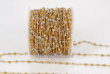 Gold AB Rosary Chain Clear Crystal, Silver Beads and Gold Mystic Yellow CH #327, Multi Color Rosary Chain 4 mm Rondelle