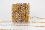Gold AB Chain Clear Crystal, Silver Beads and Gold Mystic Yellow CH #327, Multi Color Rosary Chain 4 mm Rondelle