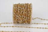 Gold AB Rosary Chain Clear Crystal, Silver Beads and Gold Mystic Yellow CH #327, Multi Color Rosary Chain 4 mm Rondelle