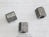 Cz Micro Pave Hexagon Tube Beads, 9 X 9 Mm Cz Micro Pave 18 K Rose Gold/Gold And Black Pave Cz, Large Hole Beads