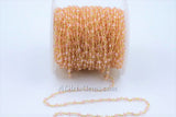 Pink Crystal Rosary Chain, 6 mm Unfinished Bead Chains CH #333, Gold Wire Wrapped Chain