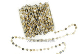 Faceted Natural White Agate Chain, 6 mm Black White Rosary CH #368, Beaded Gold Wire Wrapped Chains
