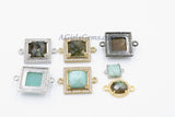 CZ Labradorite Connector, Square Amazonite Links #504, Gold and Silver Plated Oval Connectors