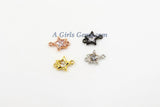 Gold Star Connectors, AG 287,  4 pcs CZ Tiny Silver Starburst Bezel Charm