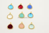 CZ Micro Pave April Birthstone Crystal Pendants, Clear Quartz Leaf Shape/Teardrop, 18 K Gold Plated Gemstone Charms