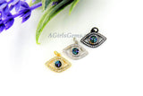 CZ Micro Pave Evil Eye Charm, Blue Evil Eye Abalone Pendants #302, Bracelets or Necklace in Gold