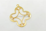 Large Quatrefoil Charm, Brushed Gold Soldered Filigree Clover #668, Earrings or Necklace Pendants 36 x 40 mm