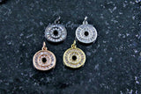 Round Disc Pendant, CZ Pave Small Coin Charms, Baguette Circle