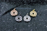 Round Disc Pendant, CZ Pave Small Coin Charms, Baguette Circle