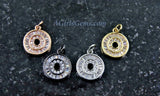 Round Disc Pendant, CZ Pave Small Coin Charms, Baguette Circle