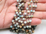 Natural Light Amazonite Gunmetal Chain, 4 mm Black Wire Wrapped CH# 352, Boho Style Chain