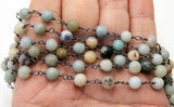 Amazonite Gunmetal Rosary Chain, 6 mm Wire Wrapped CH #355, 4 mm By The Foot