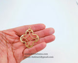 Large Quatrefoil Charm, Brushed Gold Soldered Filigree Clover #668, Earrings or Necklace Pendants 36 x 40 mm