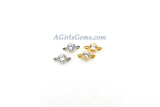 Cubic Zirconia Solitaire Gold Connectors, 3 Pcs 4 mm CZ Jewelry Links #297, 4 x 7 mm Tiny Charms for Earrings