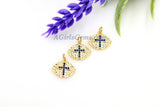 CZ Micro Pave Cross Charm, Sapphire Blue 18 K Gold Plated Oval Football #61, Bracelets/Rosary Chain Necklaces