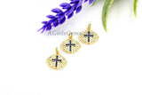 CZ Micro Pave Cross Charm, Sapphire Blue 18 K Gold Plated Oval Football #61, Bracelets/Rosary Chain Necklaces