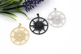 Star Charm Pendant, CZ Black Pave Flower Charms, Round Disc Starburst Pendants