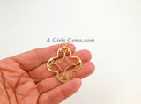 Large Quatrefoil Charm, Brushed Gold Soldered Filigree Clover #668, Earrings or Necklace Pendants 36 x 40 mm