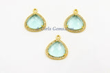 CZ Pave Aquamarine Charms, March Birthstone Pendant for Earrings or Necklaces #780, CZ Gemstone Pendant