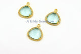 CZ Pave Aquamarine Charms, March Birthstone Pendant for Earrings or Necklaces #780, CZ Gemstone Pendant