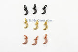 CZ Tiny Crescent Gold Moon Charm, 3 pcs Mini Moon Charms #292, Silver Dainty CZ Rose Moon Charms