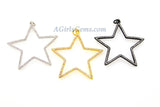 Star Crystal Charm Pendants, CZ Pave Large Silver, Black CZ