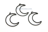 Moon Charm Pendants, CZ Gold Pave Large CZ Charms # 767, Crescent Black Crystal Moon Link 35 x 42 mm