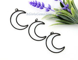 Moon Charm Pendants, CZ Gold Pave Large CZ Charms # 767, Crescent Black Crystal Moon Link 35 x 42 mm