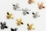 CZ Pave Bee Charms, Gold Tiny Bee Charms #307 Silver, 11 x 15 mm Black